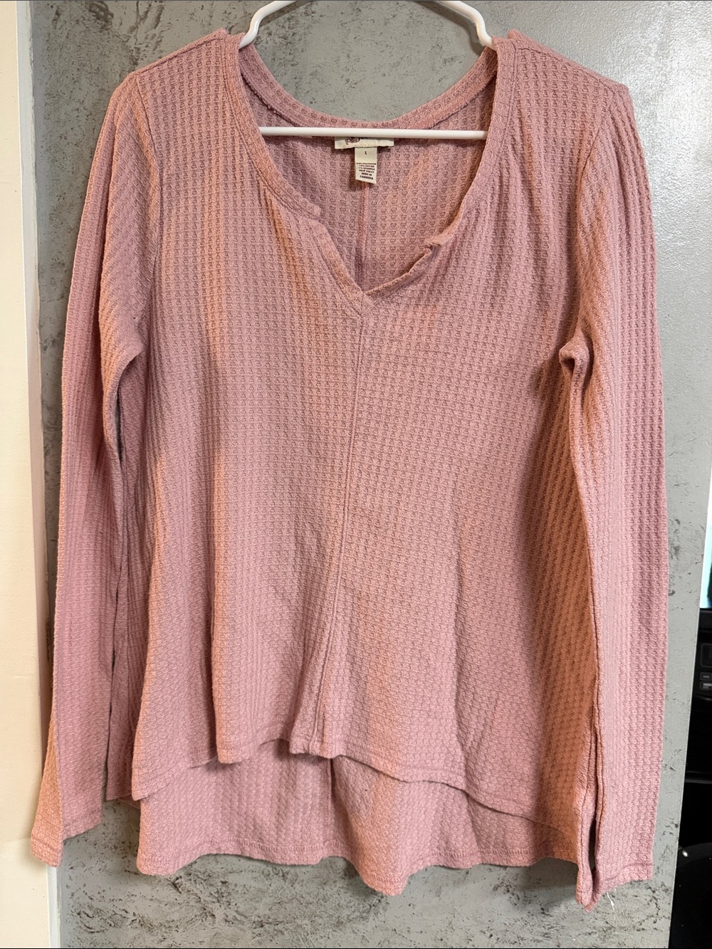 Arizona Jean Company Dusty Pink Waffle-Knit Long Sleeve Top